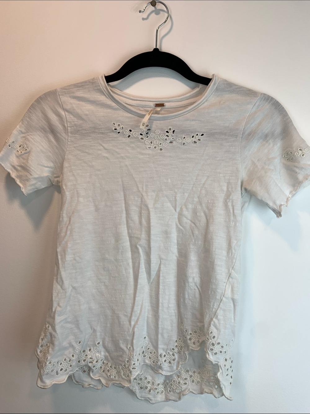 Free People white eyelet top sz XS tp preppy whimsical school casual festival